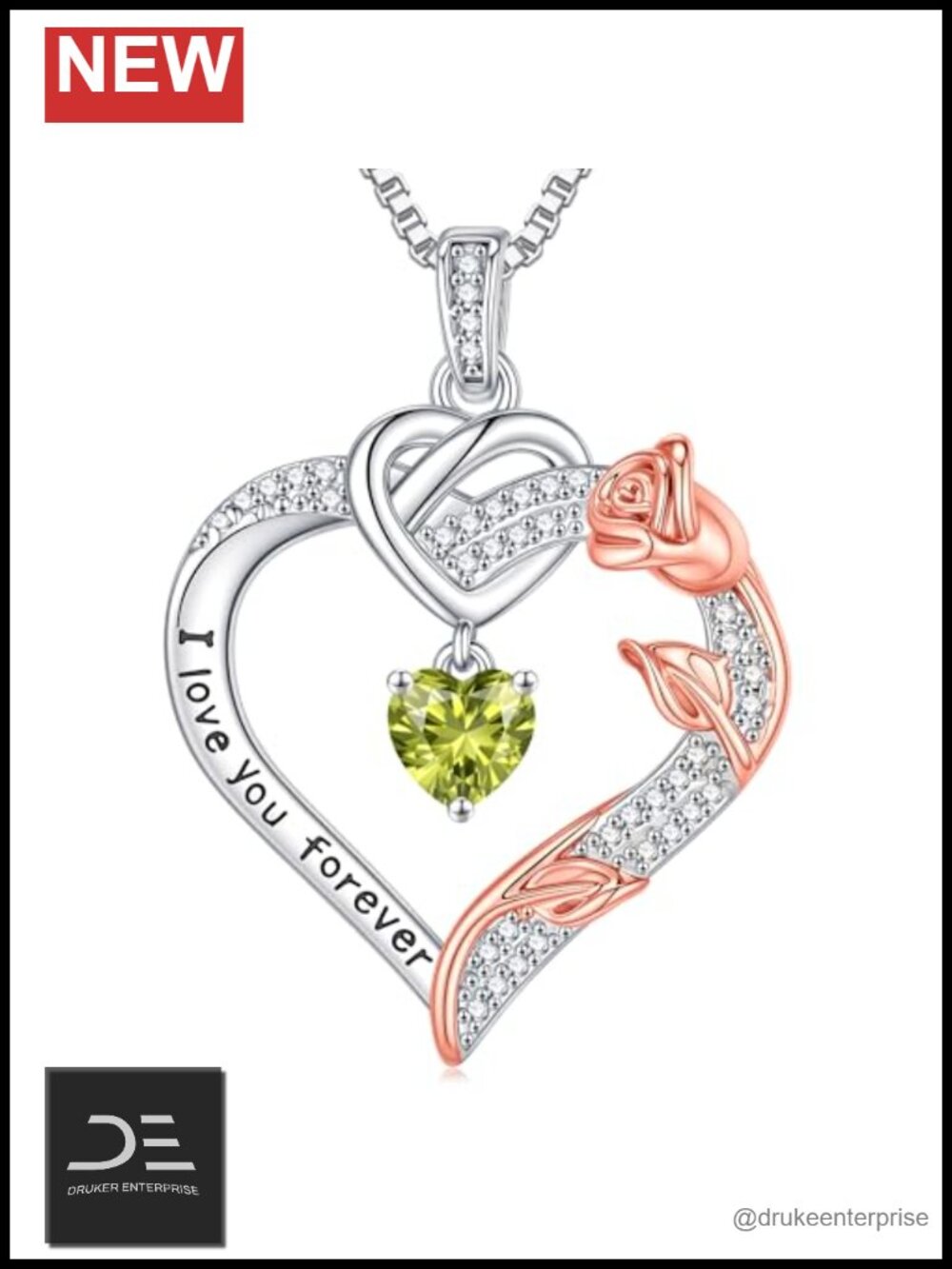 925 Sterling Silver Heart Birthstone Necklace I Love You Forever Pendant Gift